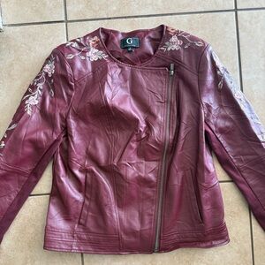 Embroidered leather jacket